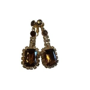 Gold plated earrings with amber and clear acrylic rhinestones